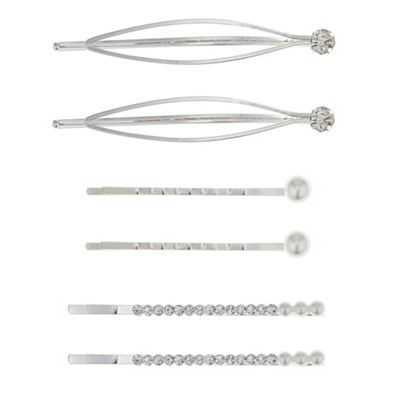 Silver crystal and pearl hair slide set
